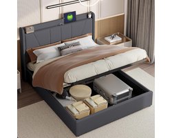 Tweepersoons Bed met Opbergruimte en Hydrolische Hefunctie 140x200 cm Grijs