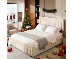 Tweepersoons Boxspring Bed 140x200 cm met Opbergruimte en Lattenbodem | Gewatteerd Hoofdeinde