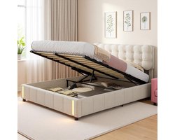 Tweepersoons Boxspring Bed met Hydraulische Opbergruimte en Sensor Nachtlampje (160x200 cm)