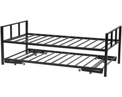 Tweepersoons dagbedframe met uitschuifbed, duurzaam metalen platformbedframe, ruimtebesparend ontwerp met lattenbodem voor woonkamer, slaapkamer of logeerkamer, eenvoudige montage, zwart