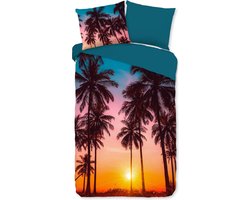 Tweepersoons Dekbedovertrek 140x220 cm - Palmboom Zonsondergang Print - Multicolor - 100% Microfiber