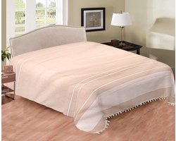 Tweepersoons Dun zomer laken - dunne sprei - koele sprei - katoen/poly - Beige/wit