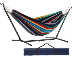 Tweepersoons katoenen hangmat met standaard, 250 cm, watermeloen kleur - Inclusief draagtas en eenvoudige montage