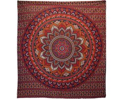 Tweepersoons Katoenen Sprei - Wandkleed - Klassieke Mandala - Oranje & Blauw - 200cmx230cm - Handgemaakt