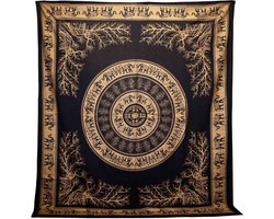 Tweepersoons Katoenen Sprei - Wandkleed - Olifanten Jungle - Zwart & Goud - 200cmx230cm - Handgemaakt