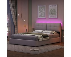 Tweepersoons opbergbed 140x200cm | LED-verlichting + ruime opbergruimte, stijlvol en comfortabel, Beige