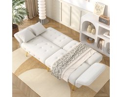 Tweepersoons slaapbank - met slaapfunctie - verstelbare rugleuning en meerdere armsteunen - opvouwbaar - wit