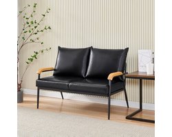 Tweepersoons Sofa - Bankstel Compact - Woonkamer Inrichting - Waterafstotend Leer - 107 cm Breed - Zwart