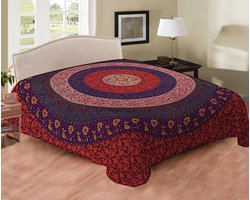 Tweepersoons sprei - dun laken - zomer laken - zomer sprei - Duurzaam katoen - Mandala - 240x210 - dunne sprei - Rood/geel/paars/blauw/groen