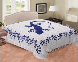 Tweepersoons sprei - Gecko - Multi color streep - katoen/polyester - koel laken/deken - zomer deken - 220 x 240 - Blauw/Geel/groen/rood