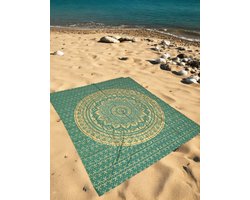 Tweepersoons strandlaken - XXL Mandala strandkleed - Groen/goud - Yoga studio deco - zomer sprei - wandkleed