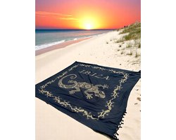 Tweepersoons strandlaken - Zwart/goud - XXL strandkleed - XL strandlaken - 240 X 210 - Ibiza sprei