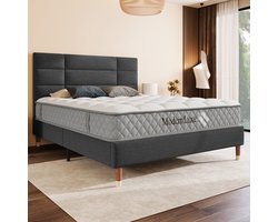 Tweepersoonsbed 140x200 cm - 7 orthopedische zones - H3 medium stevig - Koudschuimkern met 682 pocketveren - 17 cm opbergruimte onder bed - Antraciet wol design - Ademend stof voor stofallergie