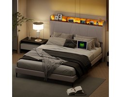 Tweepersoonsbed 140x200 cm – Modern Opbergbed met LED, USB & Type-C Oplaadfunctie