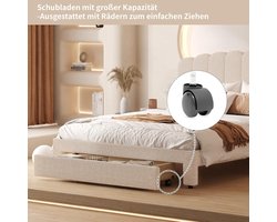 Tweepersoonsbed 160x200 cm – Medahomestore Luxe Gestoffeerd Bed met Lade, Verstelbaar Hoofdeinde, Teddy-Fluweel Bekleding en USB Oplader – Platformbedframe met Lattenbodem – Beige A, Queen Bed voor Tieners en Volwassenen
