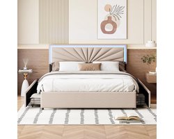 Tweepersoonsbed 160x200 met LED Verlichting en 4 Opberglades