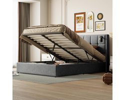 Tweepersoonsbed 160x200 met Opbergruimte en Leeslamp - Grijs Boxspringbed zonder Matras