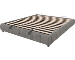 Tweepersoonsbed 180 X 200 Cm Zonder Matras Gestoffeerd Bed Grijs Flanel Met Led Licht Hydraulisch Opbergruimte Voor Slaapkamer