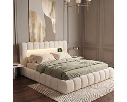 Tweepersoonsbed 180x200 cm Japandi – Hydraulisch Opbergbed met Lattenbodem – 2-Persoons Bed met Opbergruimte – Modern Japandi Bed voor Slaapkamer