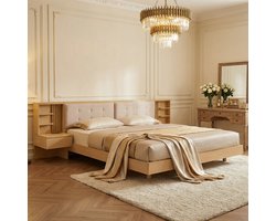 Tweepersoonsbed - 180x200 cm - Zwevend bedframe - Opberg-hoofdbord met usb & lades - Hout - Houtkleur