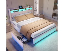 Tweepersoonsbed 180x200 met LED verlichting en opbergruimte