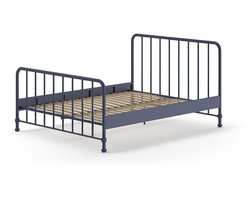Tweepersoonsbed Bronxx metaal 160x200 - mat denimblauw - Vipack - Tweepersoons bedkader - Blauw - Metaal Tweepersoons Normaal bed
