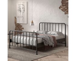 Tweepersoonsbed Bronxx metaal 160x200 - mat zwart