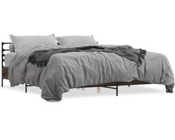 Tweepersoonsbed | Dubbelbed | Volwassenenbed | Bedframe bewerkt hout metaal bruin eikenkleur 180x200 cm