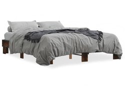Tweepersoonsbed | Dubbelbed | Volwassenenbed | Bedframe bewerkt hout metaal gerookt eikenkleurig 150x200 cm