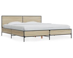 Tweepersoonsbed | Dubbelbed | Volwassenenbed | Bedframe bewerkt hout metaal sonoma eikenkleurig 180x200 cm