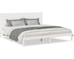 Tweepersoonsbed | Dubbelbed | Volwassenenbed | Bedframe extra lang zonder matras massief hout wit 200x220 cm