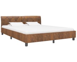 Tweepersoonsbed | Dubbelbed | Volwassenenbed | Bedframe kunstsuède bruin 180x200 cm