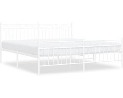 Tweepersoonsbed | Dubbelbed | Volwassenenbed | Bedframe met hoofd- en voeteneinde metaal wit 183x213 cm