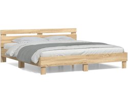 Tweepersoonsbed | Dubbelbed | Volwassenenbed | Bedframe met hoofdeinde bewerkt hout sonoma eiken 200x200 cm