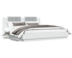 Tweepersoonsbed | Dubbelbed | Volwassenenbed | Bedframe met hoofdeinde bewerkt hout wit 200x200 cm