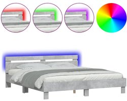 Tweepersoonsbed | Dubbelbed | Volwassenenbed | Bedframe met hoofdeinde en LED-licht betongrijs 160x200 cm