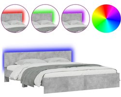Tweepersoonsbed | Dubbelbed | Volwassenenbed | Bedframe met hoofdeinde en LED-licht betongrijs 180x200 cm