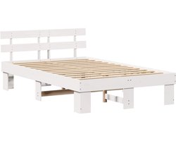 Tweepersoonsbed | Dubbelbed | Volwassenenbed | Bedframe met hoofdeinde met lade Wit 120 x 200 cm