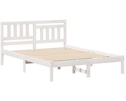 Tweepersoonsbed | Dubbelbed | Volwassenenbed | Bedframe met hoofdeinde Wit 120 x 200 cm Massief grenenhout