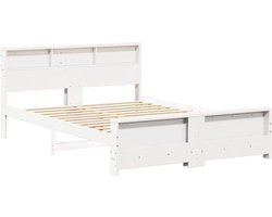 Tweepersoonsbed | Dubbelbed | Volwassenenbed | Bedframe met hoofdeinde Wit 150 x 200 cm Massief grenenhout