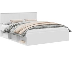 Tweepersoonsbed | Dubbelbed | Volwassenenbed | Bedframe met hoofdeinde Wit 160 x 200 cm Massief grenenhout