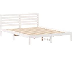 Tweepersoonsbed | Dubbelbed | Volwassenenbed | Bedframe met hoofdeinde Wit 160 x 210 cm Massief grenenhout