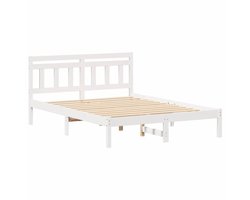 Tweepersoonsbed | Dubbelbed | Volwassenenbed | Bedframe met hoofdeinde Wit Massief grenenhout