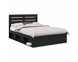 Tweepersoonsbed | Dubbelbed | Volwassenenbed | Bedframe met hoofdeinde Zwart 150 x 200 cm Massief grenenhout