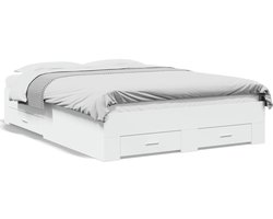 Tweepersoonsbed | Dubbelbed | Volwassenenbed | Bedframe met lades bewerkt hout wit 120x200 cm