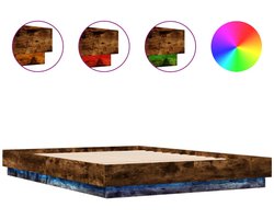 Tweepersoonsbed | Dubbelbed | Volwassenenbed | Bedframe met LED-verlichting gerookt eikenkleurig 140x200 cm