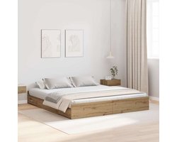 Tweepersoonsbed | Dubbelbed | Volwassenenbed | Bedframe met opbergruimte artisanaal eikenkleurig 200 x 200 cm