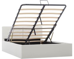 Tweepersoonsbed | Dubbelbed | Volwassenenbed | Bedframe met opbergruimte hydraulisch kunstleer wit 120x200 cm