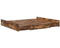 Tweepersoonsbed | Dubbelbed | Volwassenenbed | Bedframe met opbergruimte met lade Gerookt eiken 200 x 200 cm