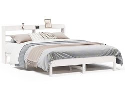 Tweepersoonsbed | Dubbelbed | Volwassenenbed | Bedframe zonder matras massief grenenhout wit 150x200 cm